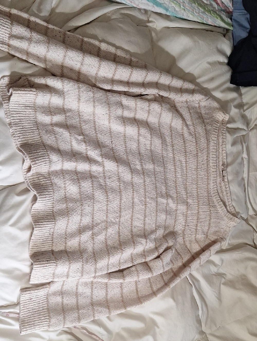 LOFT Cream Striped Scoop-Neck Sweater